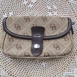 Dooney & Bourke Tan Brown Signature Monogram Canvas Snap Missing Wristlet Strap
